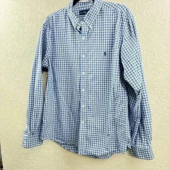 Ralph Lauren Blue Gingham Check Long Sleeve Button Down Shirt Men’s XL - Picture 2 of 6